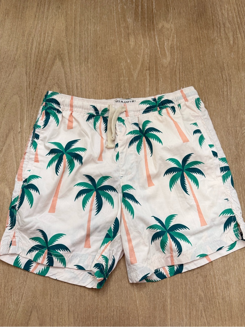Free Planet Women’s Palm Tree Swim Trunks White Green Board Shorts Medium